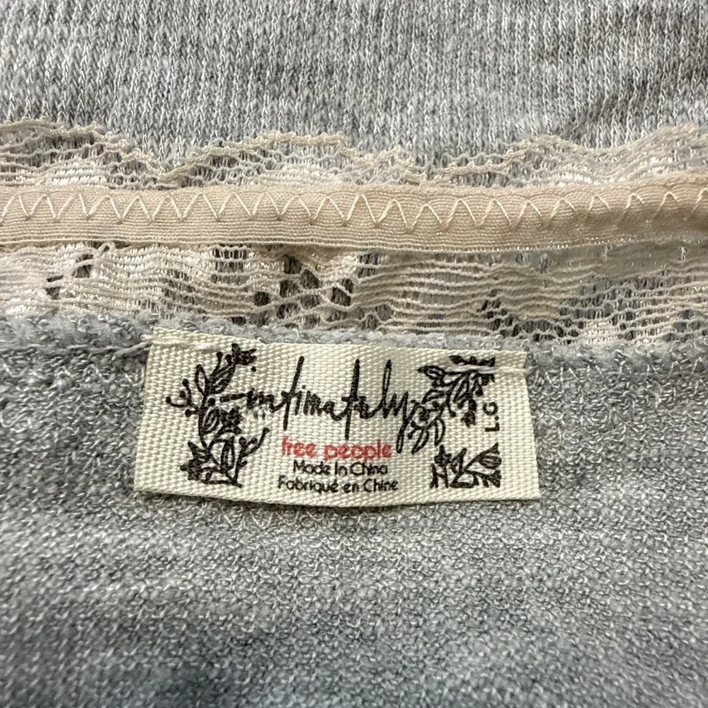 Free People Oh my Darling long sleeve top women's large gray lace trim dainty